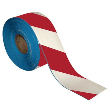 Superior Mark Floor Marking Tape, 4in x 100Ft , Red/White Hazard Stripe IN-50-511I